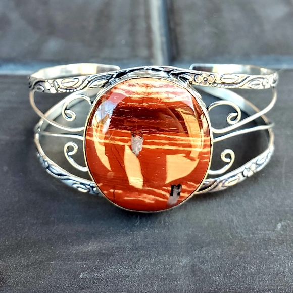 New Red Jasper 925 Silver Cuff Bracelet. - Picture 9 of 11